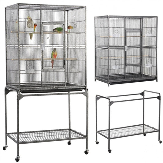 63??H Large Parrot Cage w/ Stand Rolling Metal Pet Cage