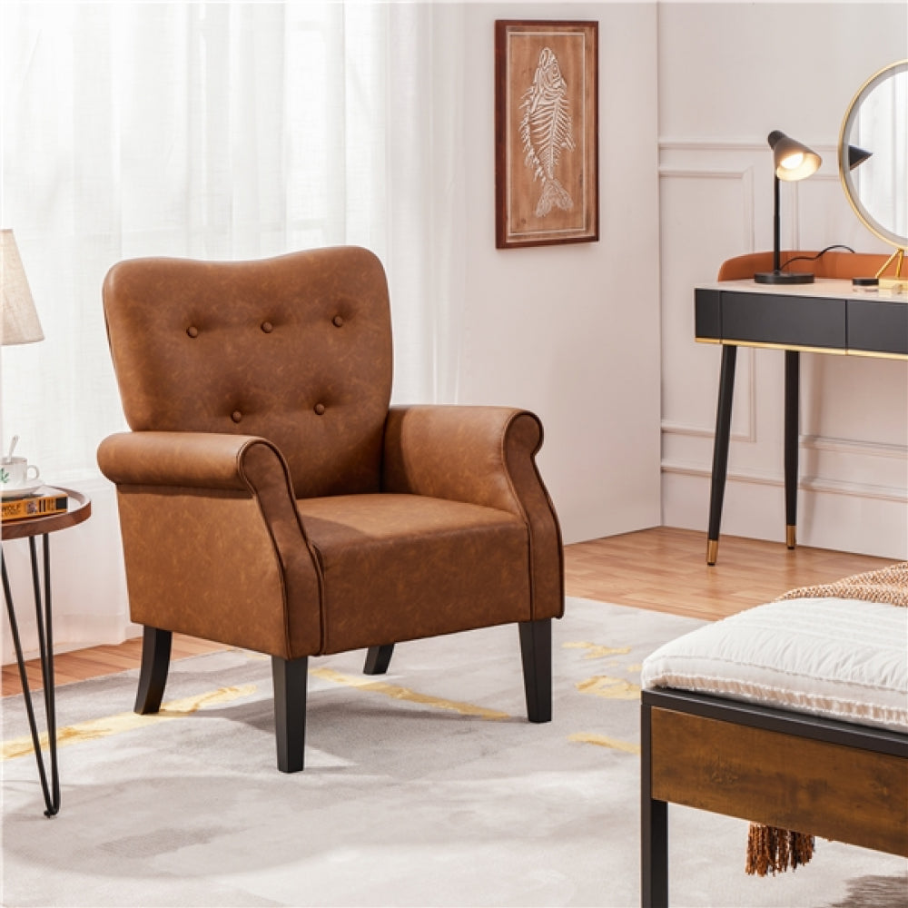 Mid-century Modern Faux Leather Accent Chair Armchair