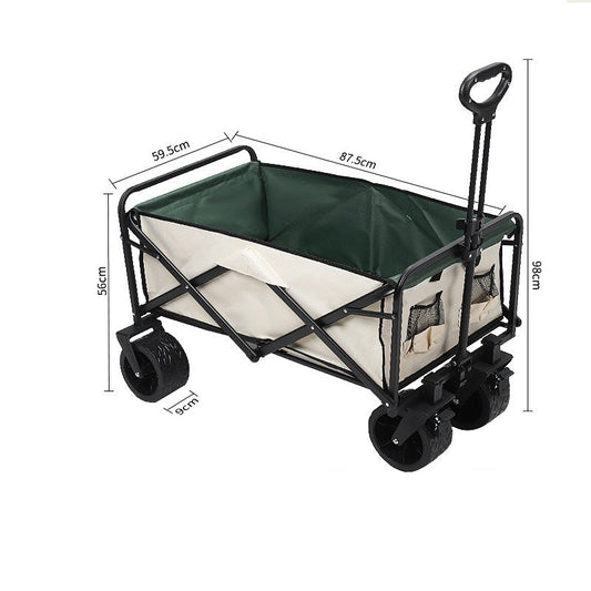Foldable Outdoor Trolley Picnic Camping Cart 360? Rotating Wheels - Beige&Green