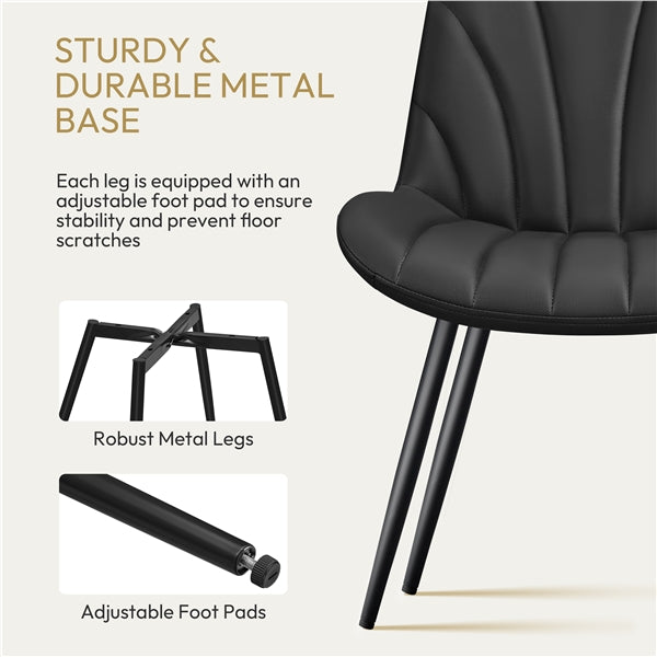 2x Modern Faux Leather Upholstered Dining Chairs with Metal Legs