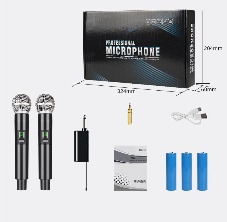 2x Wireless Microphones with Receiver and Rechargeable Batteries, 100 ft Range Karaoke
