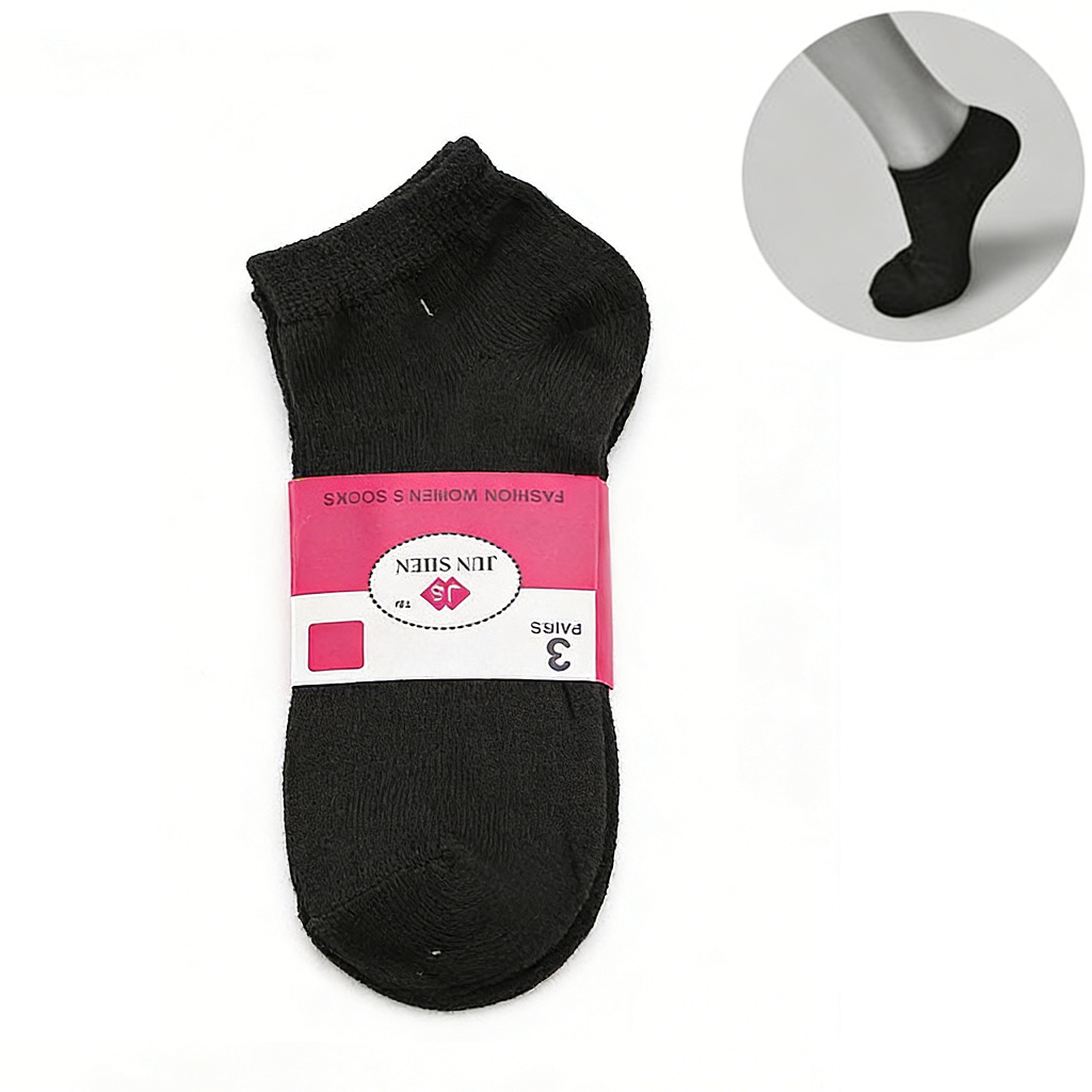 BLACK - (3 Pairs) Ankle Socks - SIZE 7-11