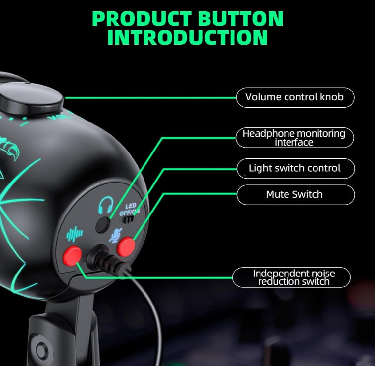 Gaming Microphone, USB PC Mic for Streaming, Podcasts, Recording, Condenser Computer Desktop Mic