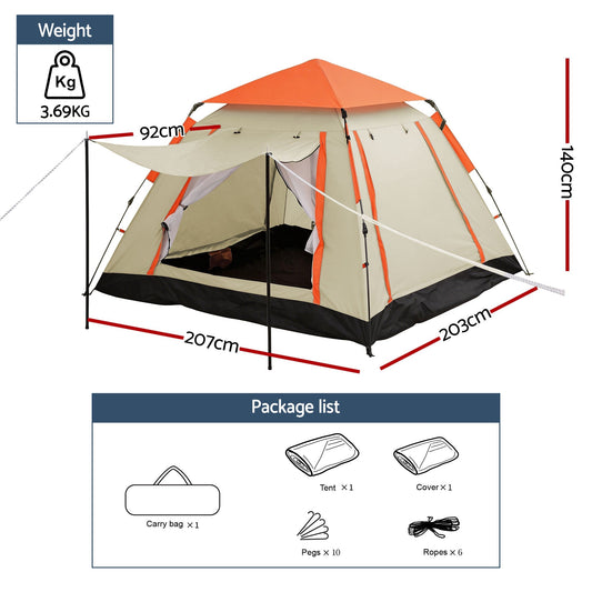Weisshorn Pop Up Camping Tent 3-4 Person | Instant Setup Waterproof Tent