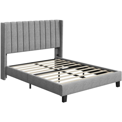 Queen Upholstered Bed Frame with Channel Tufted Headboard
