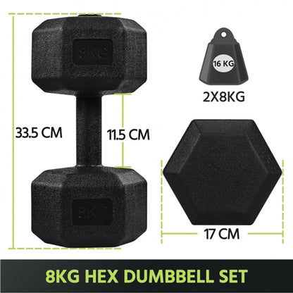 Set of 2 x 8kg Dumbbells Sporting Hand Weights