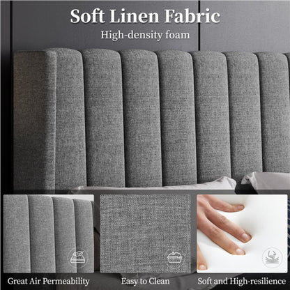 Queen Upholstered Bed Frame with Channel Tufted Headboard