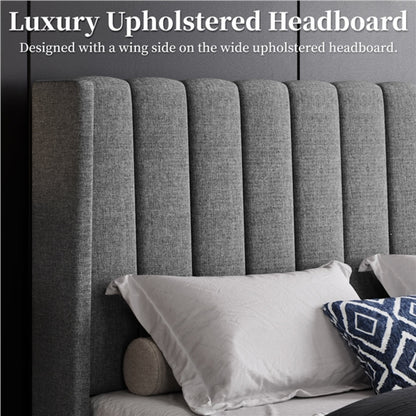 Queen Upholstered Bed Frame with Channel Tufted Headboard