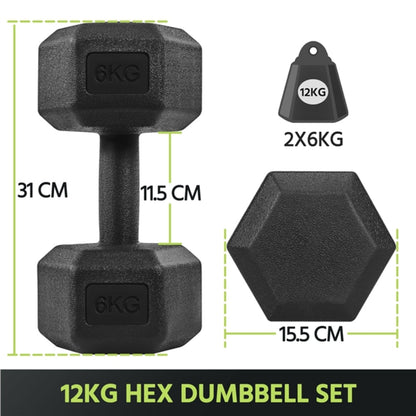 2x6kg Hexagon Dumbbells Set