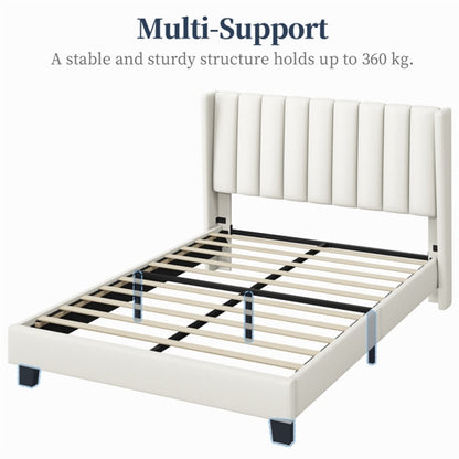 135 cm W x 190 cm L Upholstered Bed Frame With Base & Wing Side