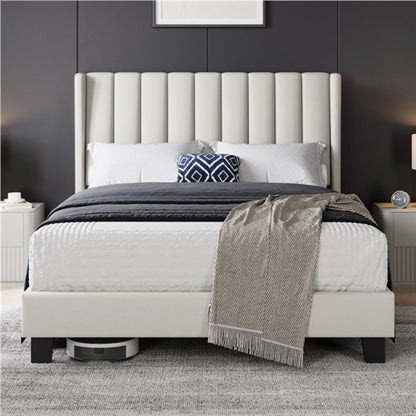 135 cm W x 190 cm L Upholstered Bed Frame With Base & Wing Side