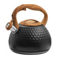 3L Whistling Stainless Steel Diamond Pattern Tea Kettle with Wood Grain Handle Black