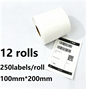 12 Rolls Premium 100x200mm Direct-thermal labels 250pcs/roll Self Adhesive Label