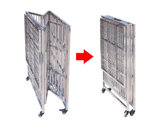 Collapsible Stainless Steel Pet Cage 94CM Large with Wheels