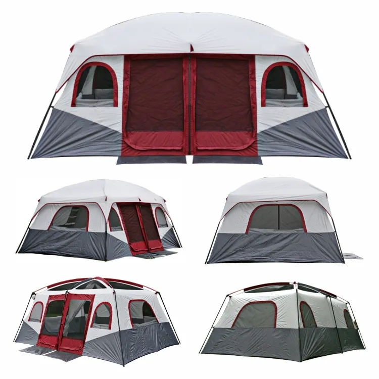 Camping Tent 420x305x210cm - Red/Grey/White