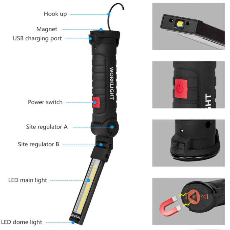 LED Work Light Flashlight with Magnetic Base 270?Rotate Grill Light and 5 Modes