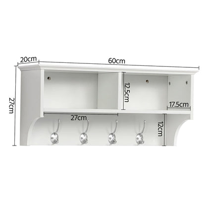 Hallway Coat Hook & Storage Unit White 4 Hooks Storage
