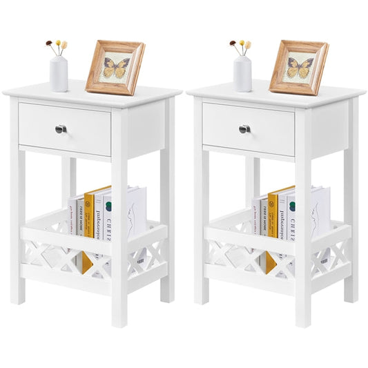 Bedside Table with 1 Drawer 1 Shelf with Fence Sofa Side Table Nightstand