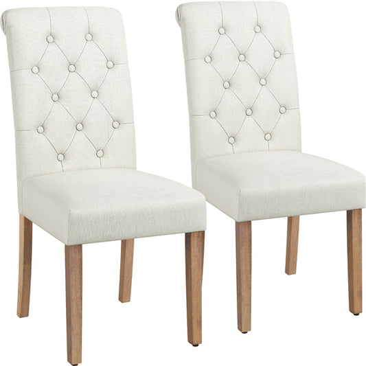 2x Classic Fabric Upholstered Dining Chairs Armless High Back Kitchen Chairs