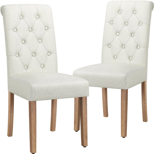 2x Classic Fabric Upholstered Dining Chairs Armless High Back Kitchen Chairs