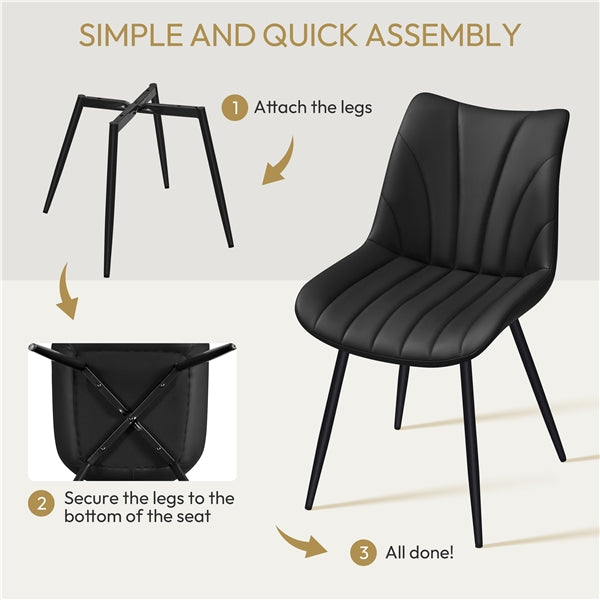 2x Modern Faux Leather Upholstered Dining Chairs with Metal Legs