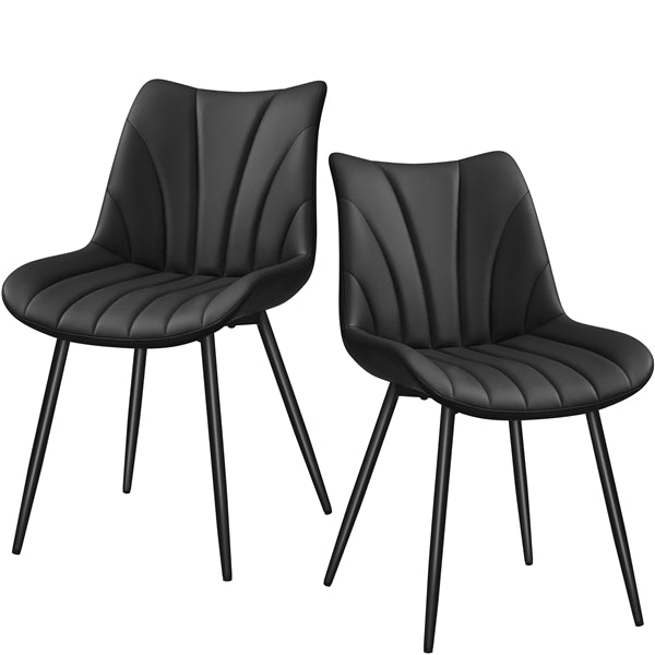 2x Modern Faux Leather Upholstered Dining Chairs with Metal Legs