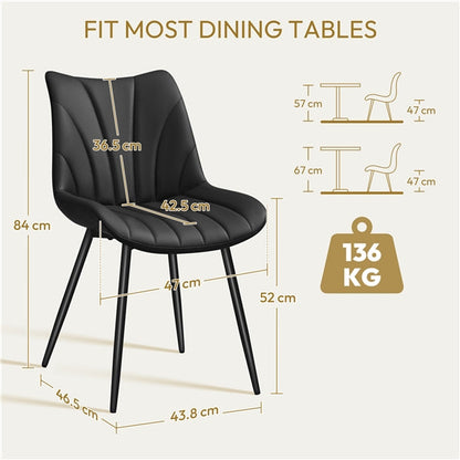 2x Modern Faux Leather Upholstered Dining Chairs with Metal Legs
