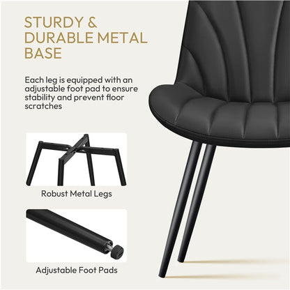 2x Modern Faux Leather Upholstered Dining Chairs with Metal Legs