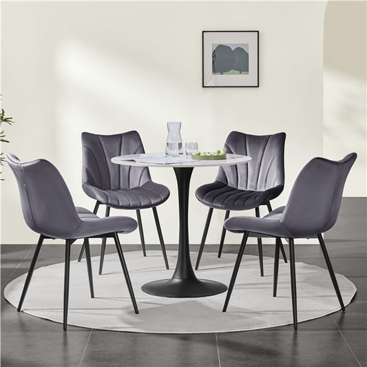 Set of 4 Modern Velvet Fabric Upholstered Dining Chairs with Metal Legs