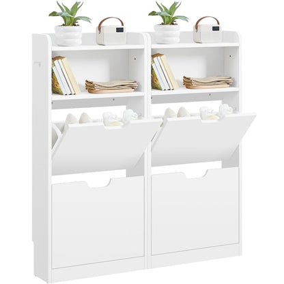 4-Layer Dual Flip-Drawer Shoe Cabinet Modern Freestanding Shoe Storage Cabinet