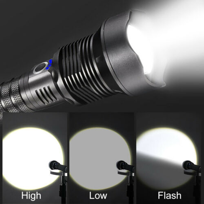 XHP90 3000LM Tactical 3 Mode Zoom Flashlight LED Hunting Torch