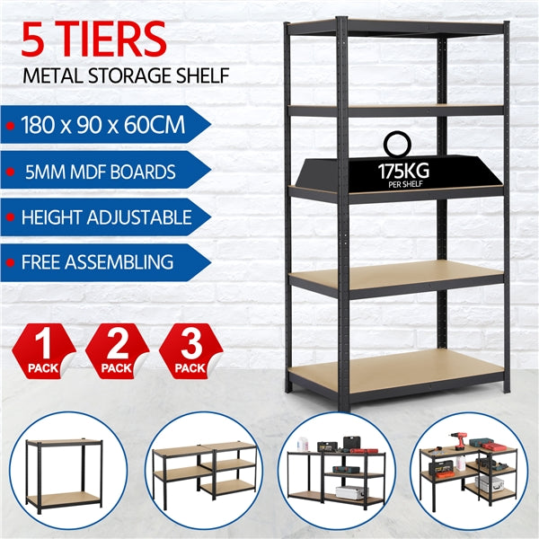 5 Tiers Metal Storage Shelving Adjustable Display Rack Unit