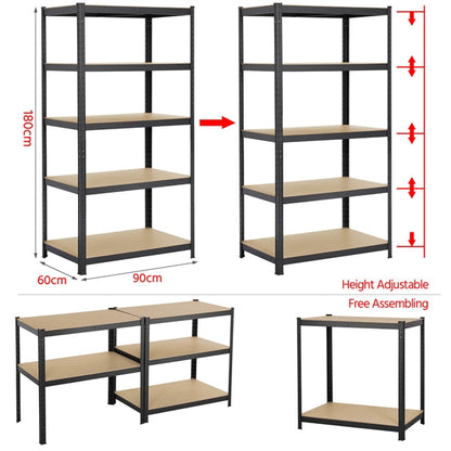 5 Tiers Metal Storage Shelving Adjustable Display Rack Unit
