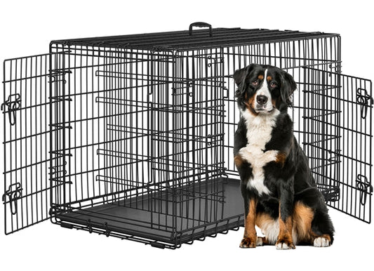 122cm Dog Crate for Large Dogs w/ Divider Foldable Metal Wire Dog Cage Kennel