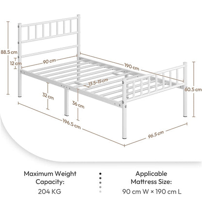 Single Metal Bed Frame with Slatted Headboard and Footboard