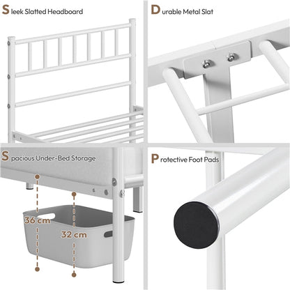 Single Metal Bed Frame with Slatted Headboard and Footboard