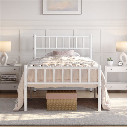 Single Metal Bed Frame with Slatted Headboard and Footboard