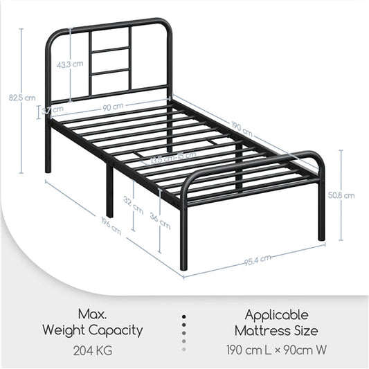 Strong Iron Platform Bed Single Bed Frame with High Headboard