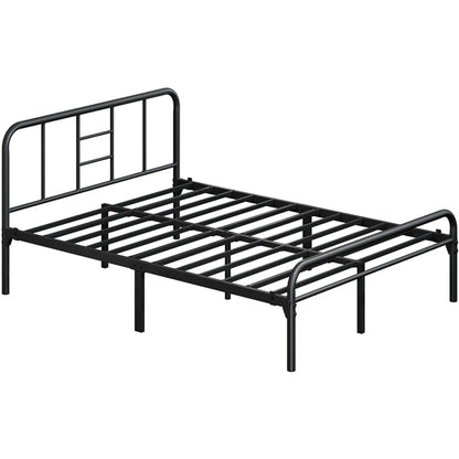 Romantic Metal-Framed Bed with High Headboard Strong Iron Platform Bed