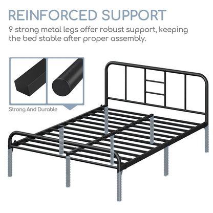 Romantic Metal-Framed Bed with High Headboard Strong Iron Platform Bed