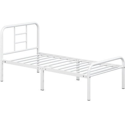 Single Metal Bed Frame with High Headboard Strong Iron Platform Bed