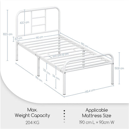 Single Metal Bed Frame with High Headboard Strong Iron Platform Bed