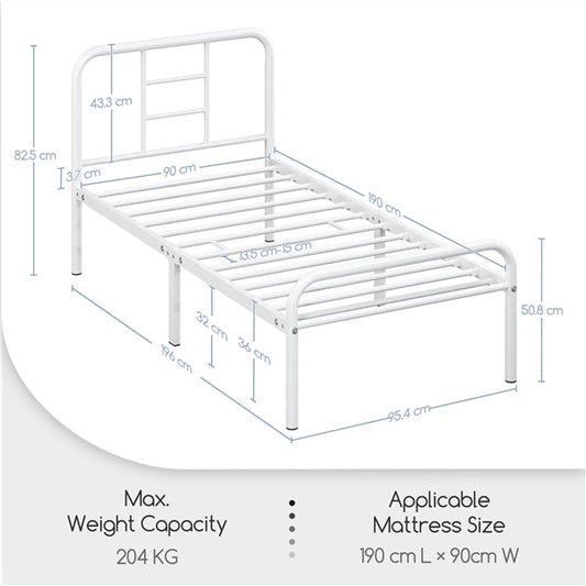 Single Metal Bed Frame with High Headboard Strong Iron Platform Bed