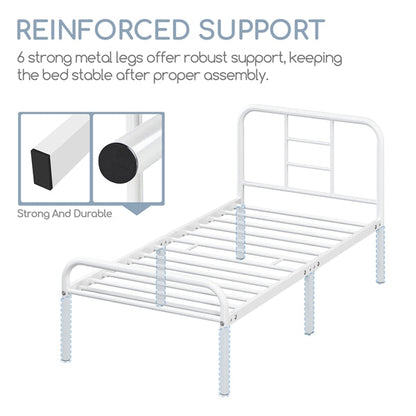 Single Metal Bed Frame with High Headboard Strong Iron Platform Bed