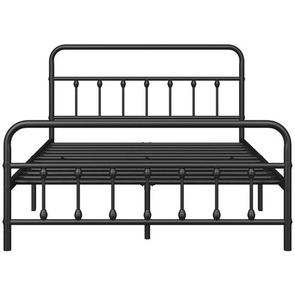 Classic Queen Size Iron Platform Bed with High Headboard and Footboard