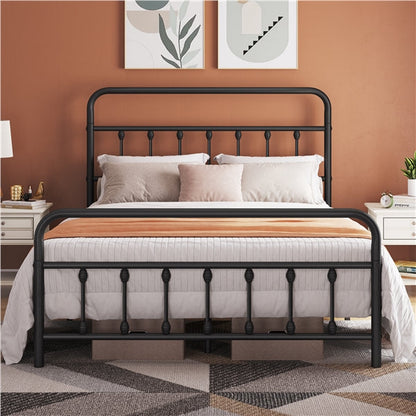 Classic Queen Size Iron Platform Bed with High Headboard and Footboard
