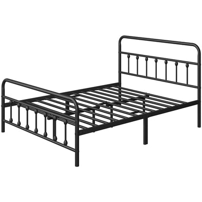 Classic Queen Size Iron Platform Bed with High Headboard and Footboard