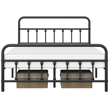 Classic Queen Size Iron Platform Bed with High Headboard and Footboard