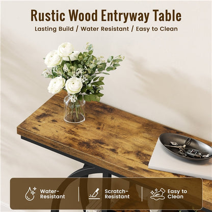 4-Tier Rustic Industrial Console Table Hall Table with Display Shelves