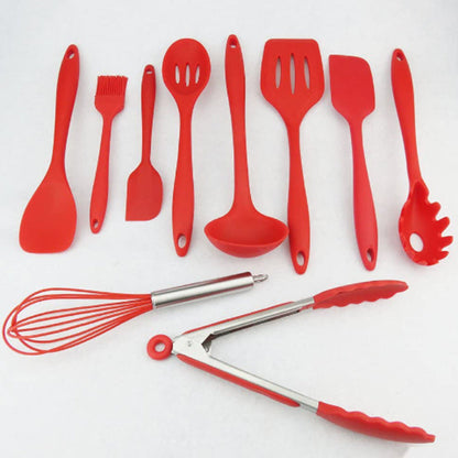 10Pcs/Set Silicone Heat Resistant Kitchen Cooking Utensils Non-Stick Baking Tool
